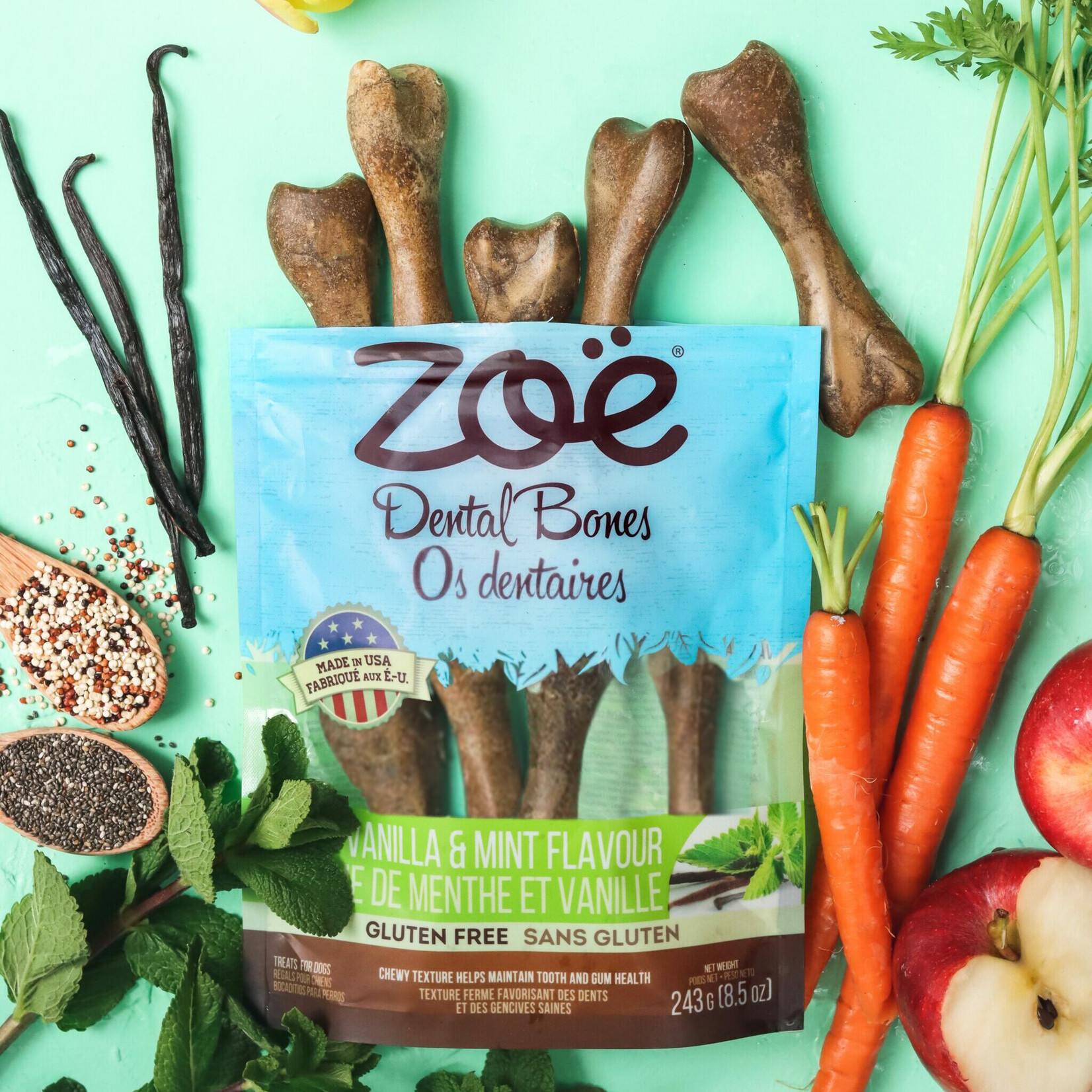 Zoe Zoe Dog Dental Bones- Vanilla & Mint Flavour – Medium 8.5oz