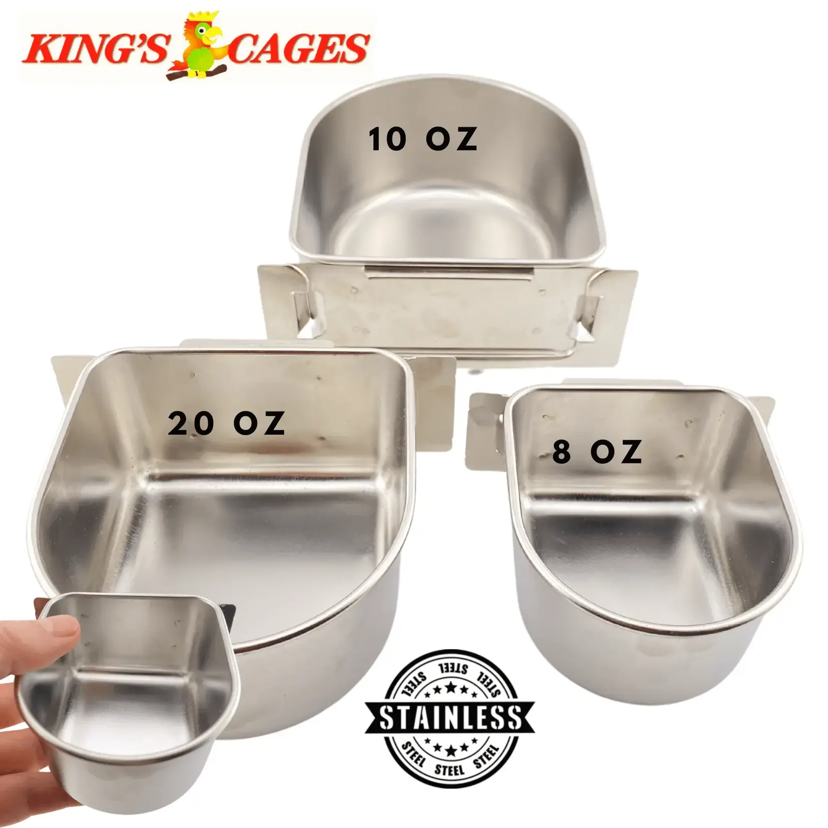Kings Cages Kings Stainless Steel Bowl New Style 10 oz