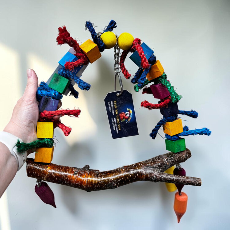 Beak Joy Parrot Toys ALL NATURAL HANDMADE WOOD PARROT SWING 10" x 14" FOR MEDIUM PARROTS – MADE IN CANADA
