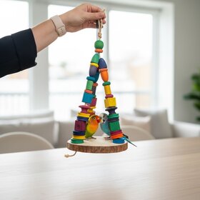 PINE PLATFORM PARROT SWING TOY