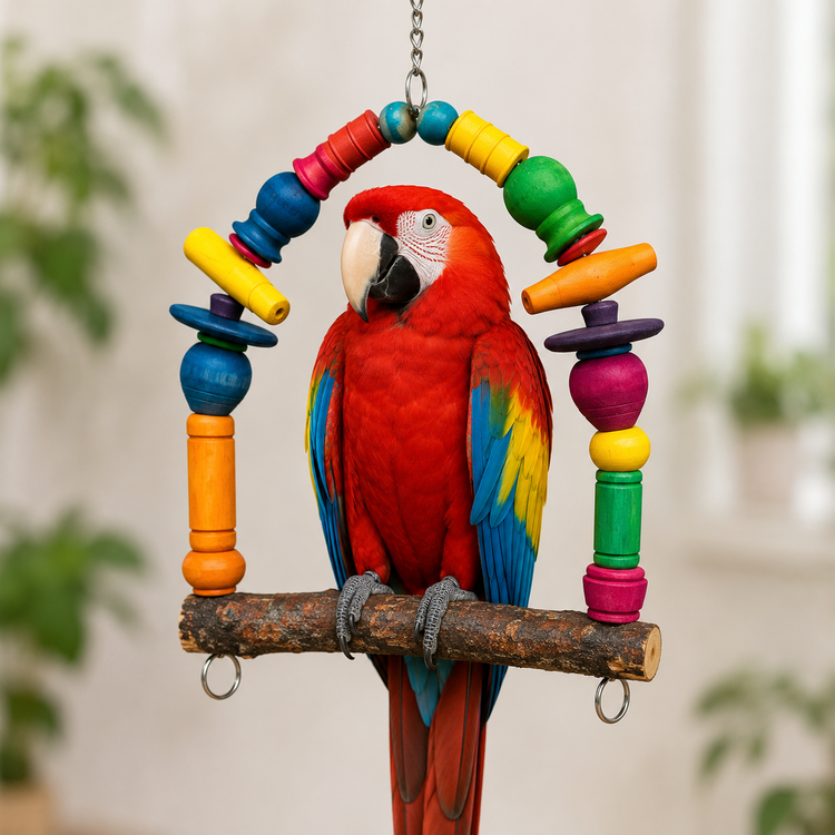 Beak Joy Parrot Toys LARGE NATURAL WOOD PARROT SWING FOR LARGE BIRDS 14"x 22"