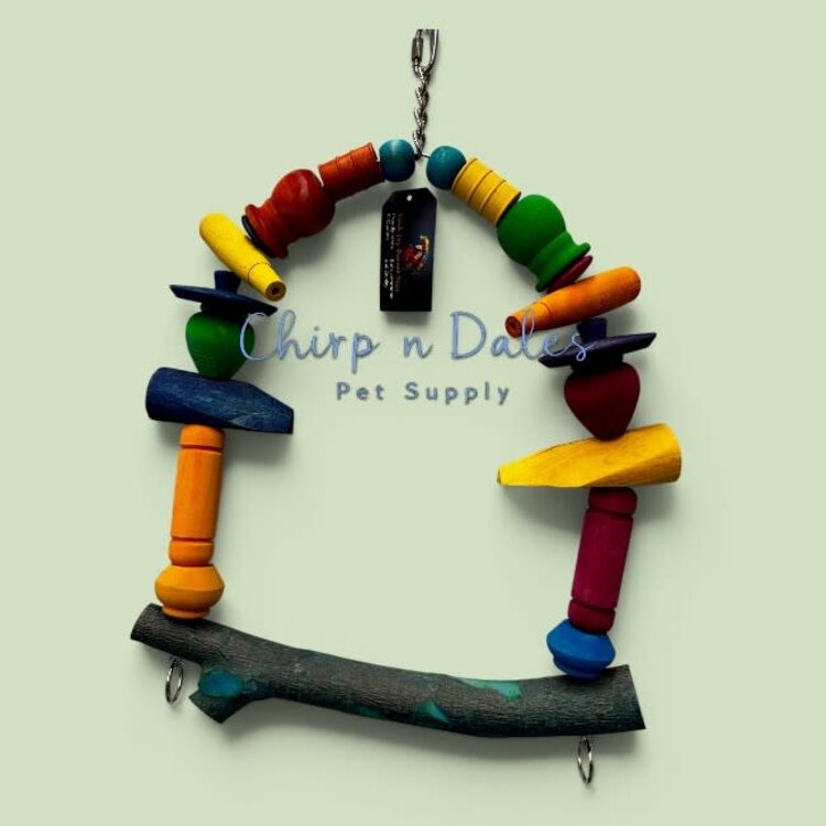 Beak Joy Parrot Toys LARGE NATURAL WOOD PARROT SWING FOR LARGE BIRDS 14"x 22"