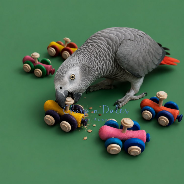 Beak Joy Parrot Toys HANDMADE RACE CAR WOOD FOOT TOY FOR MEDIUM TO LARGE PARROTS