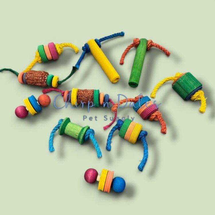 Beak Joy Parrot Toys HANDMADE PARROT FOOT TOY ASSORTMENT – PARROT SAFE WOOD FOOT TOYS FOR SMALL & MEDIUM PARROTS