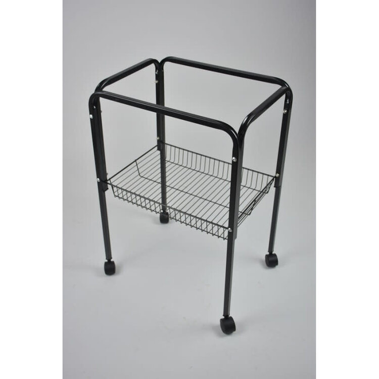Glitter Pets 20" X 16" METAL BIRD CAGE STAND WITH STORAGE BASKET AND CASTERS