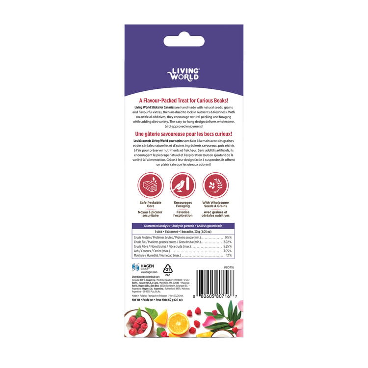 Living World LIVING WORLD STICKS FOR CANARIES – FRUIT – 60 G
