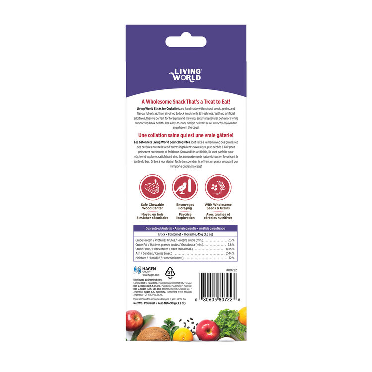Living World LIVING WORLD STICKS FOR COCKATIELS – FRUIT – 90 G