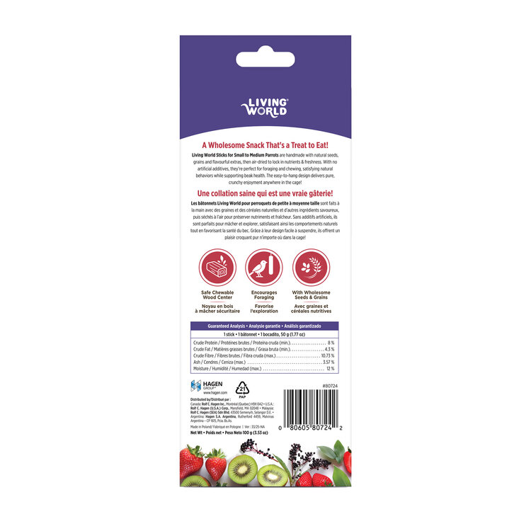 Living World LIVING WORLD PARROT TREAT STICKS – FRUIT – 100 G