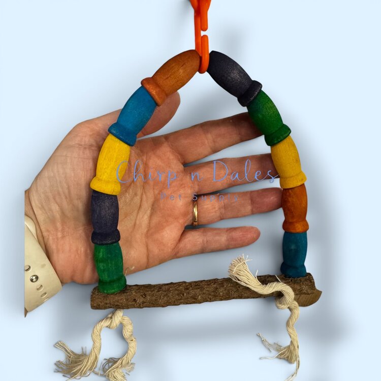 Beak Joy Parrot Toys TINY NATURAL WOOD PARROT SWING – HANDMADE IN CANADA – FOR SMALL PARROTS
