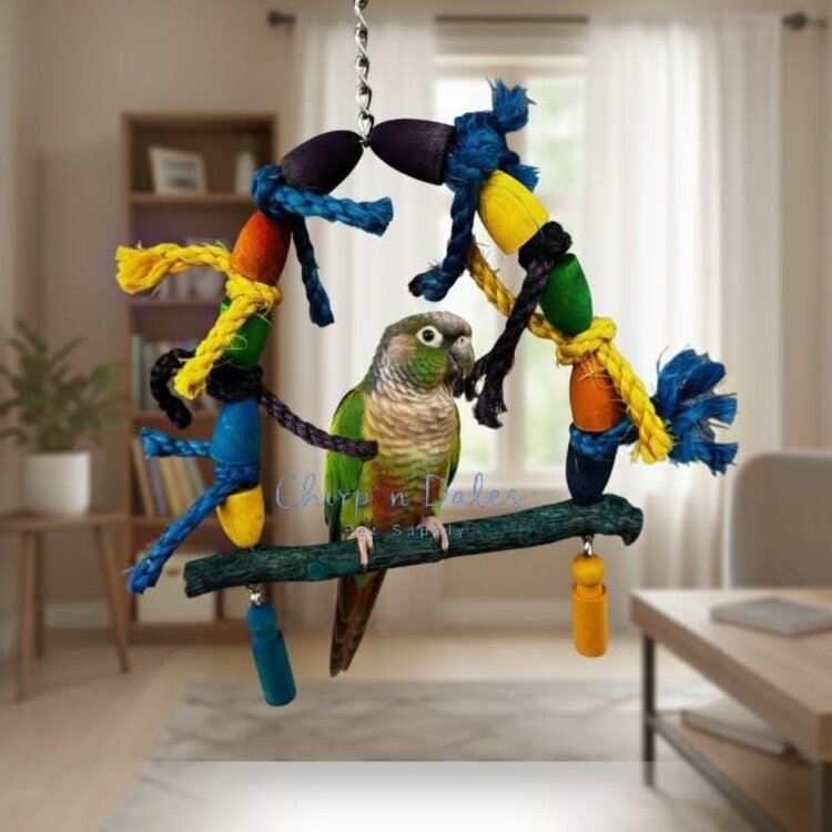 Beak Joy Parrot Toys SMALL NATURAL WOOD PARROT SWING FOR SMALL PARROTS 10" X 8"