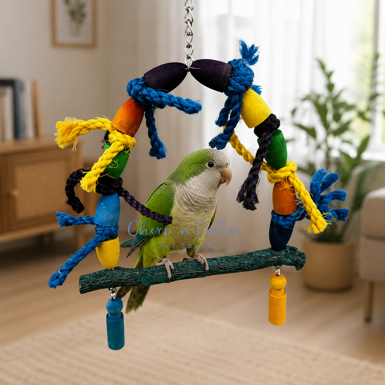 Beak Joy Parrot Toys SMALL NATURAL WOOD PARROT SWING FOR SMALL PARROTS 10" X 8"