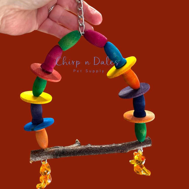 Beak Joy Parrot Toys MINI PARROT SWING WITH NATURAL PERCH – HANDMADE IN CANADA – 5" X 8"