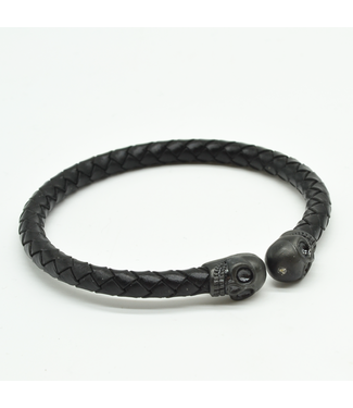 Curated Basics Black Skull Braided Leather Bracelet