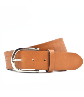 Curated Basics Wide Tan Leather Belt with Silver Buckle