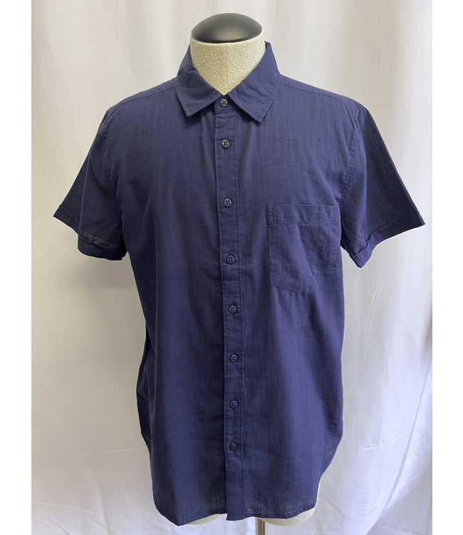 Vintage Summer Navy Blue Linen Button Down