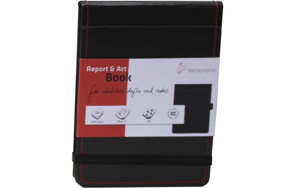 Hahnemuhle Report and Art Book, 8.27" x 5.83" (A5 size), black with red stitching, 64 sheets 134gsm