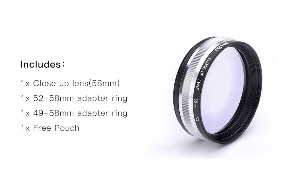 NiSi Close Up Lens Kit NC 58mm (with 49 and 52mm adaptors)