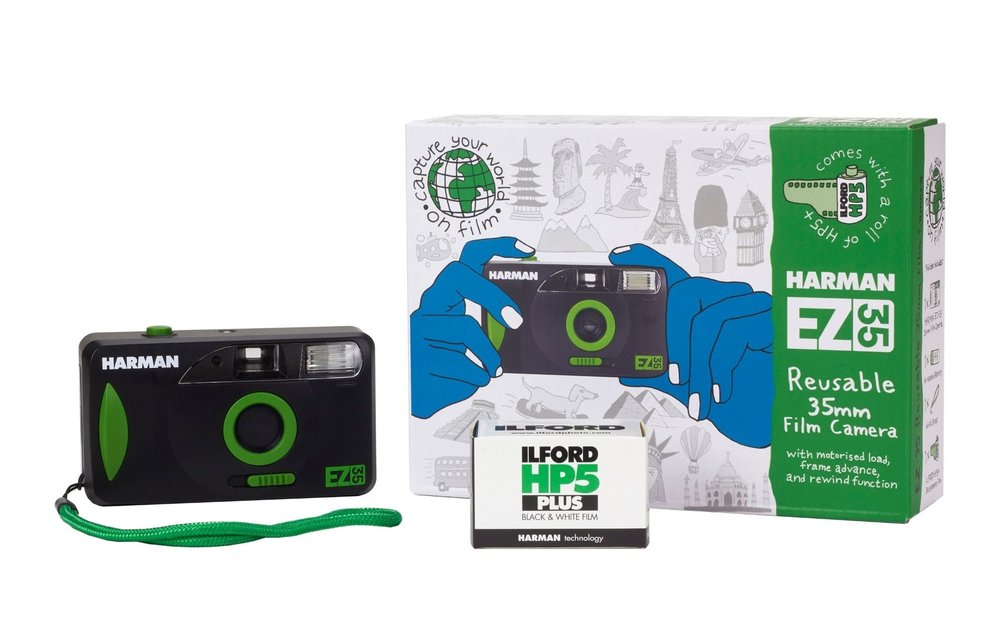 Harman EZ-35 Motorized Reusable Camera w/ Flash and 1 roll of HP5+ 35MM 36 EXP Film