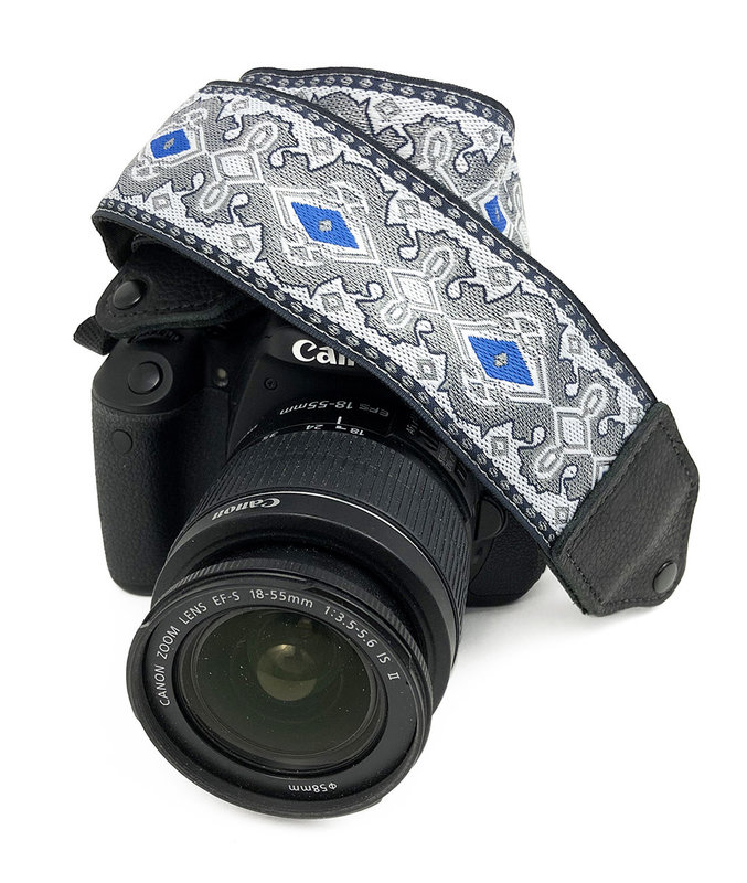 Perri's Leathers Ltd. Perri's Silver/Blue Diamond Jacquard  Camera Strap