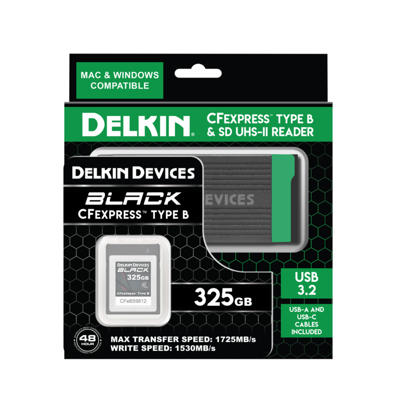 Delkin Delkin BLACK CFexpress™ Type B 325GB & USB 3.2 CFexpress™ Type B & SD Memory Card Reader - BUNDLE