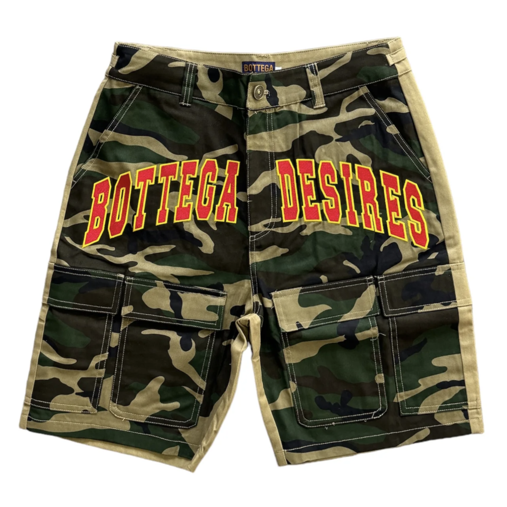 Bottega Desires Bottega Desires Camo Cargo Red Logo Shorts
