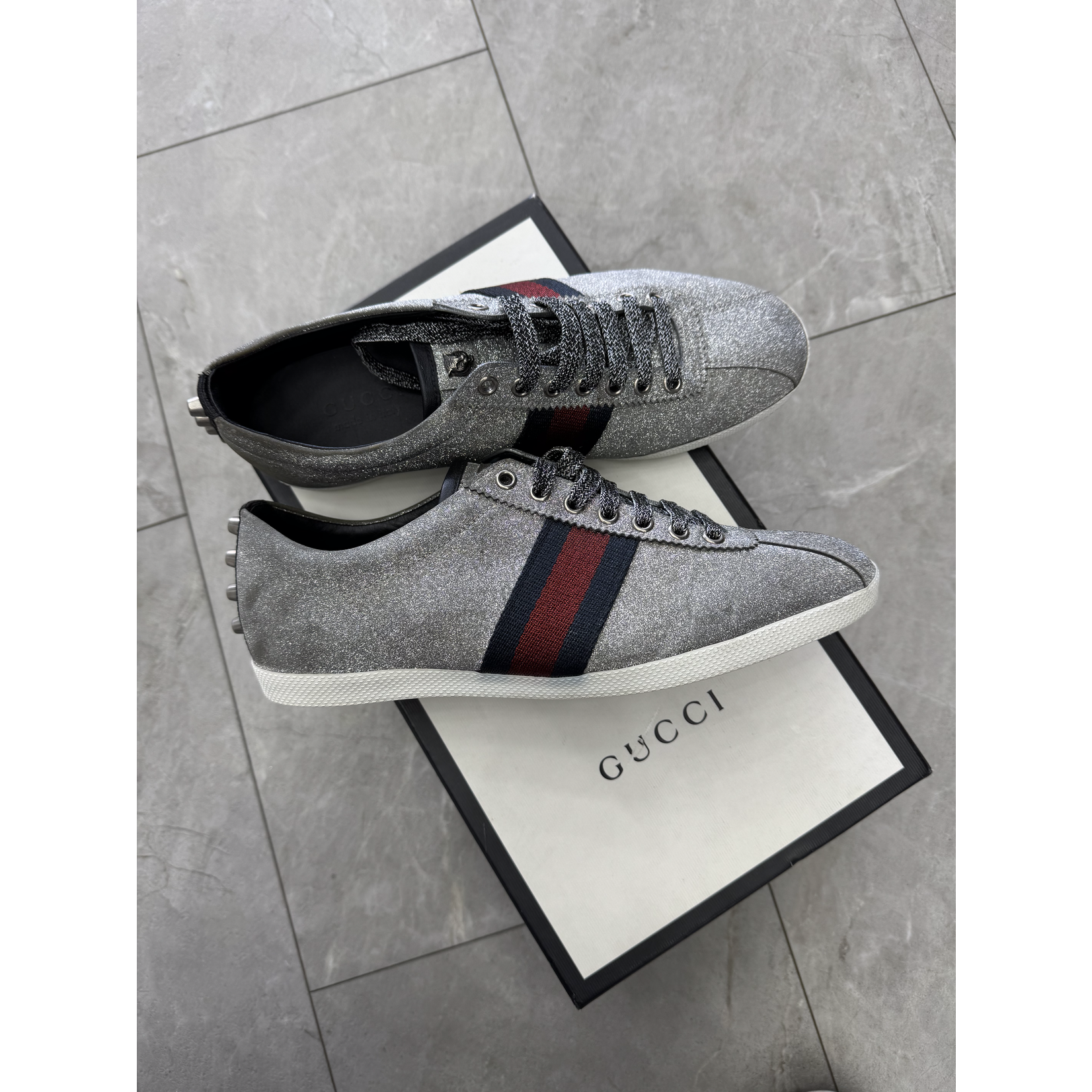 Gucci Used Gucci Bambi Web Metallic Silver