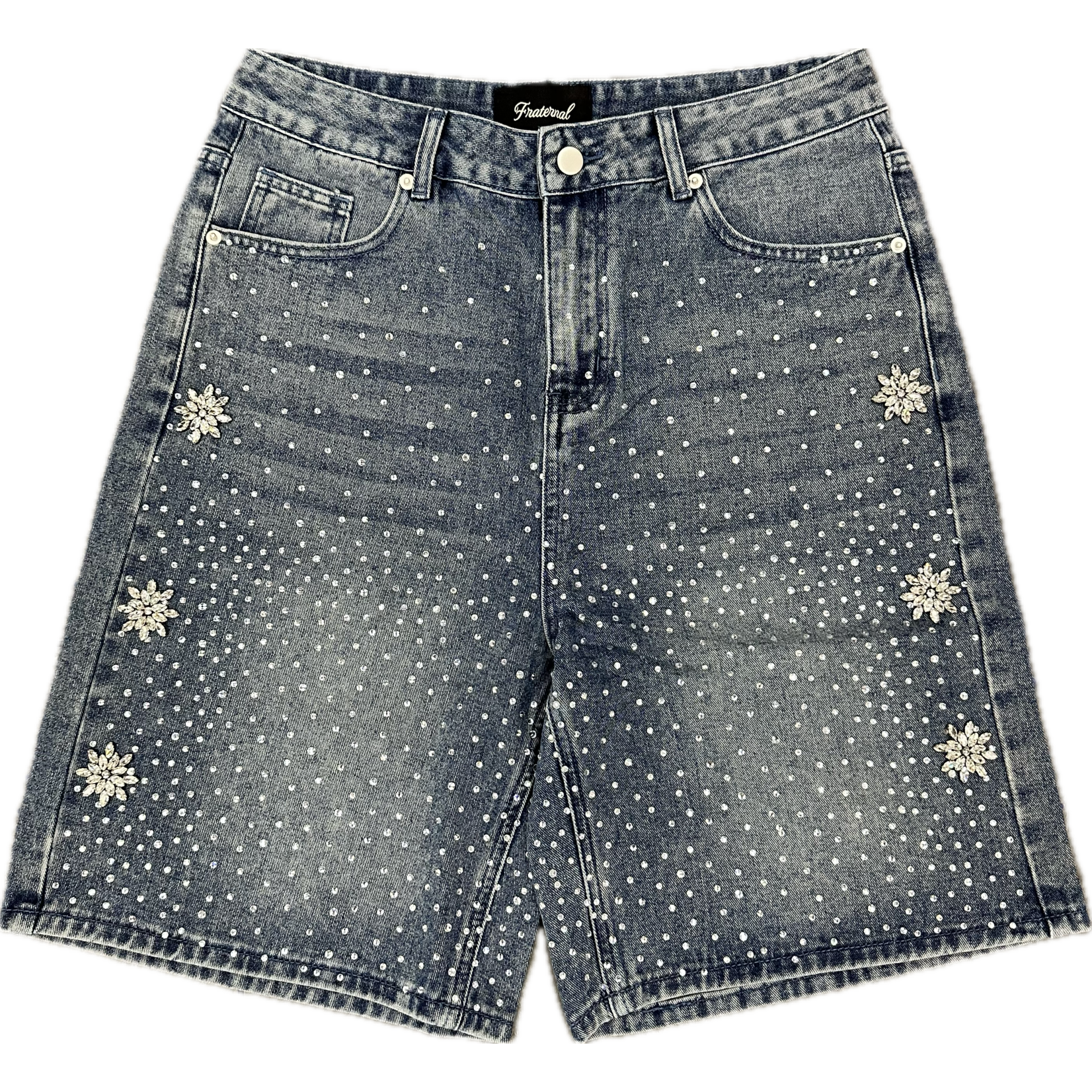 Rhinestone Astro Jorts Light Wash