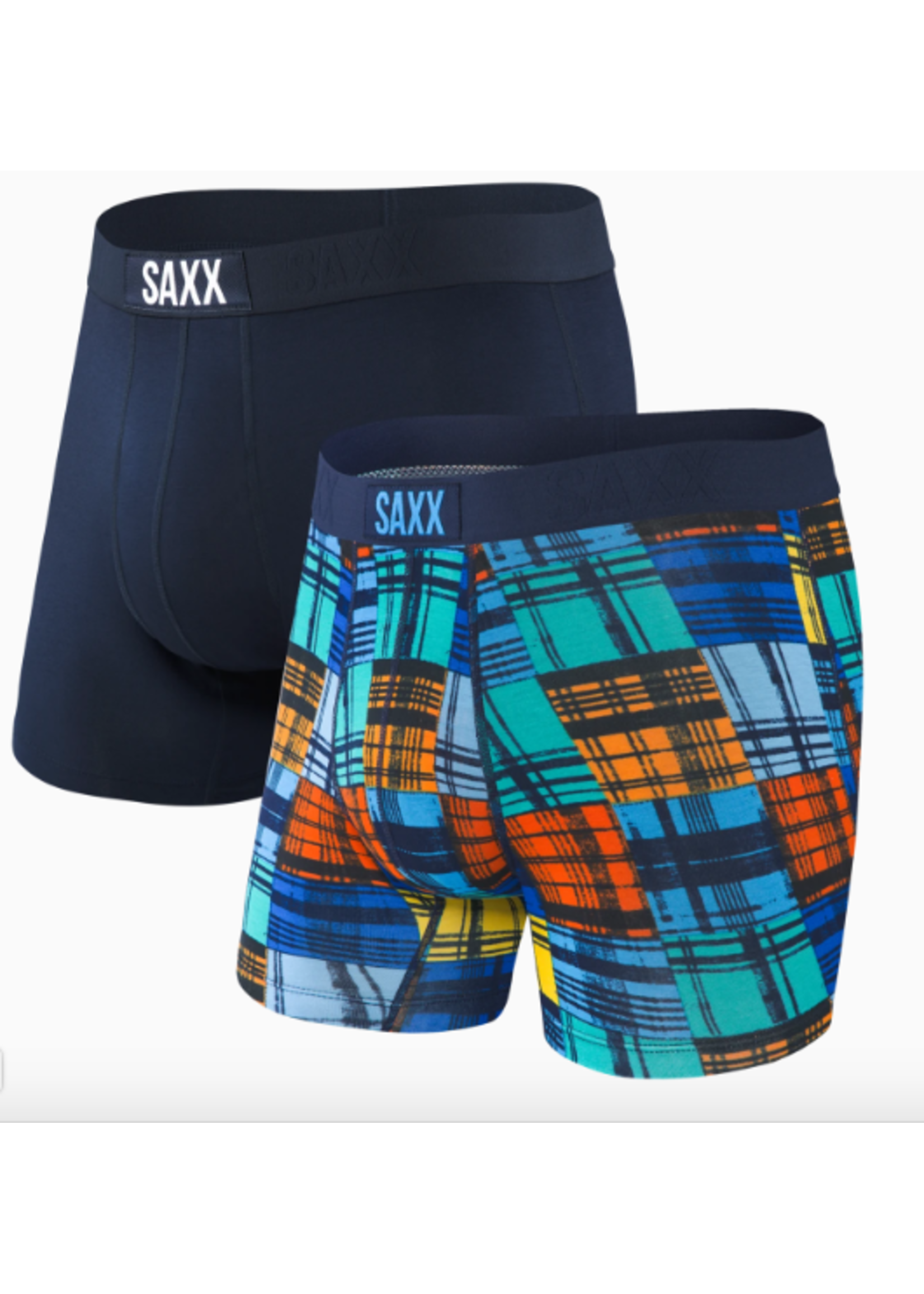 Saxx Vibe Boxer Brief 2 Pack Navy/Blue Ocean Plaid