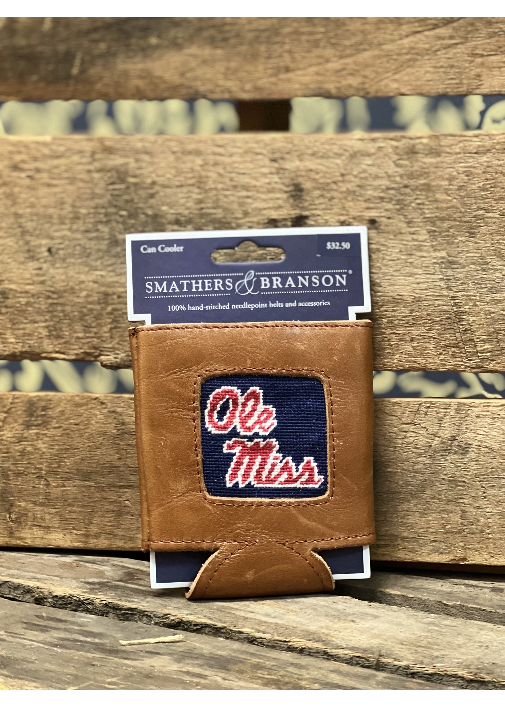 Smathers & Branson Ole Miss Navy Needlepoint Can Cooler