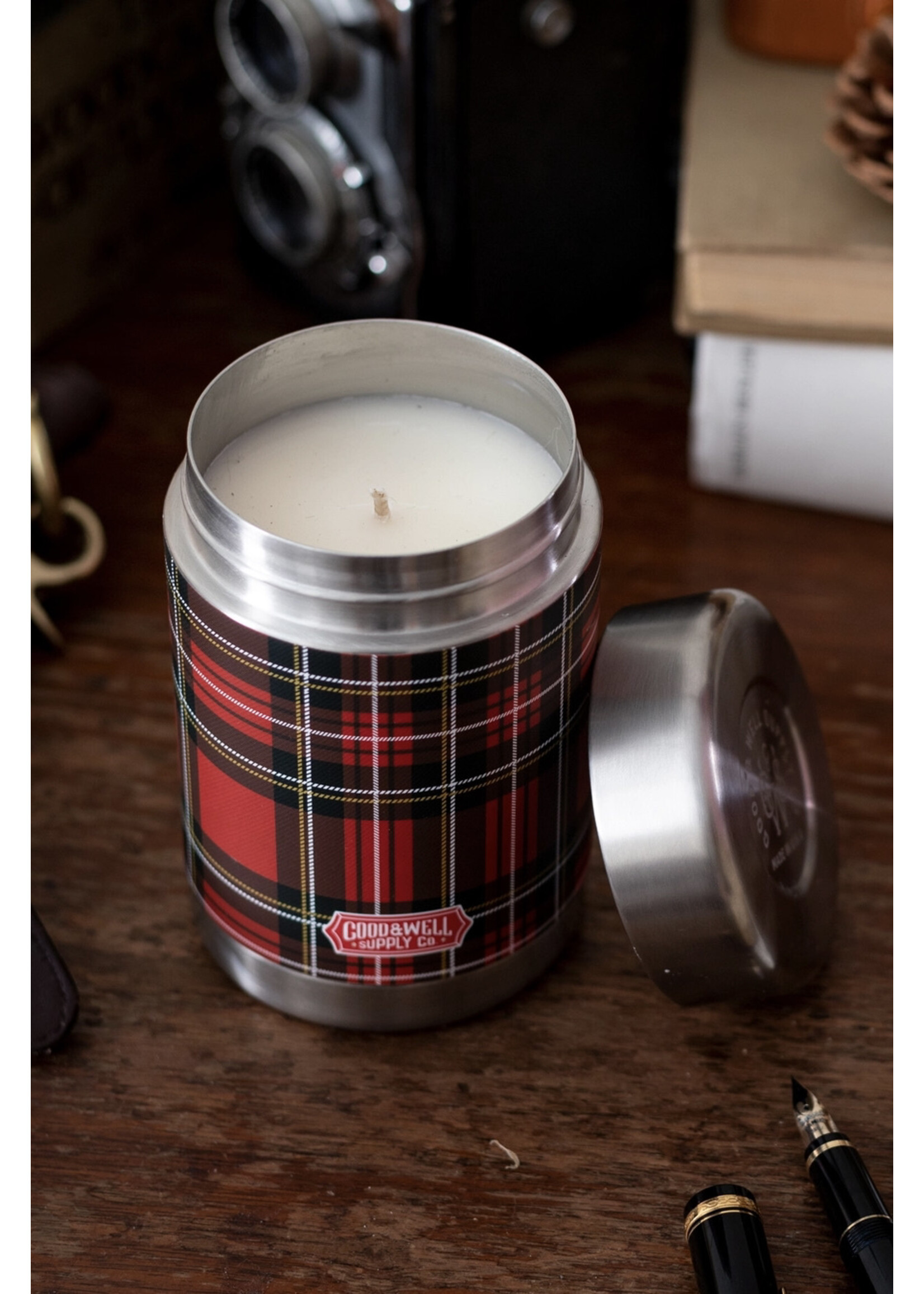 Good & Well Supply Co. Plaid Vintage Canteen Candle