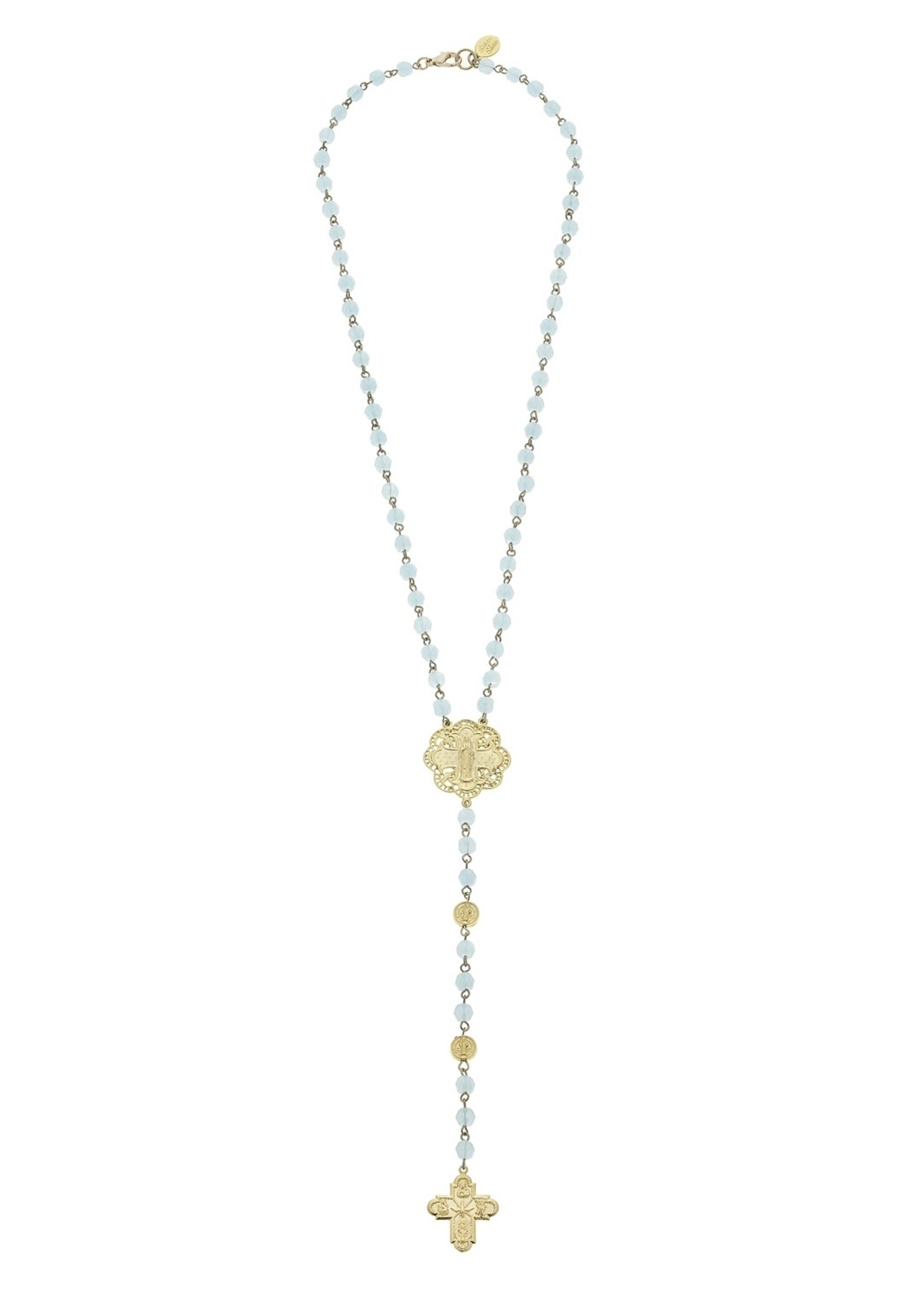 Susan Shaw Aqua Y Gold Cross Necklace