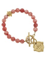Susan Shaw Gold Fleur de Lis Pink Coral Bracelet