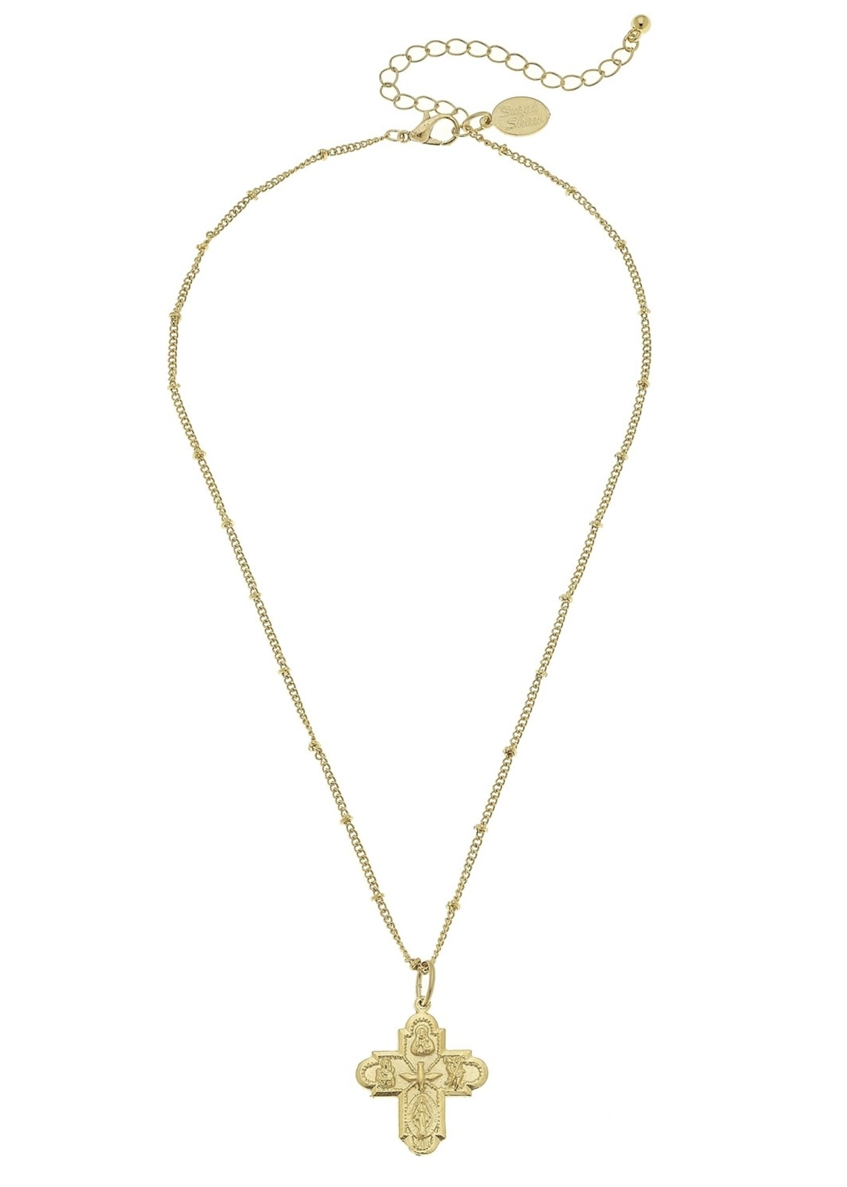 Susan Shaw Gold Cross on Gold Chain Necklace