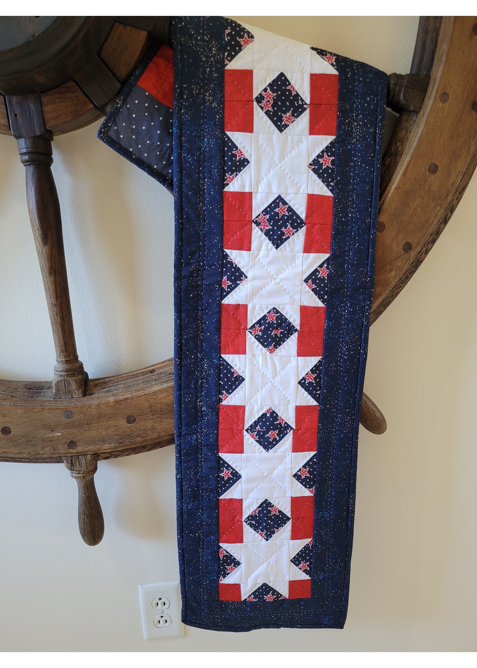 Blue Nose Creative Quilted Runner 11.5" x 46" RWB Stars