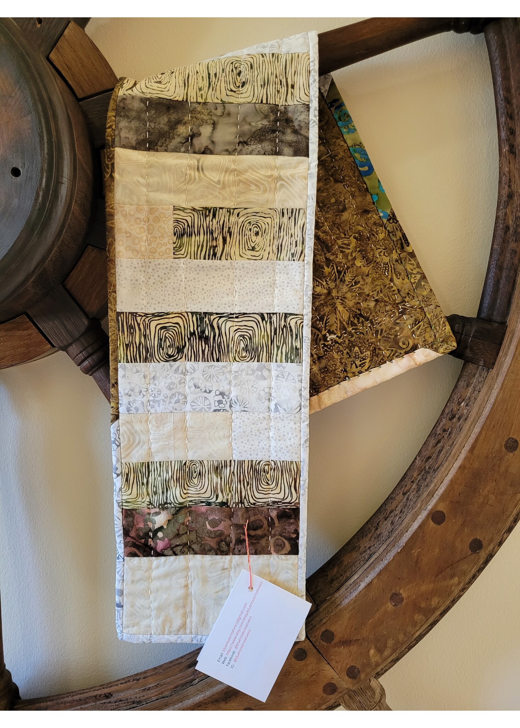 Blue Nose Creative Quilted Runner, 7.5" x 38.5" Earthy Batik