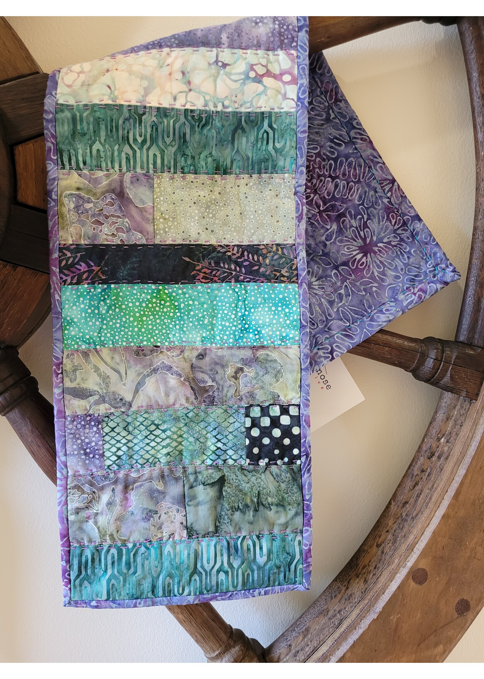 Blue Nose Creative Quilted Runner, 8.25" x 31" Cool Batik