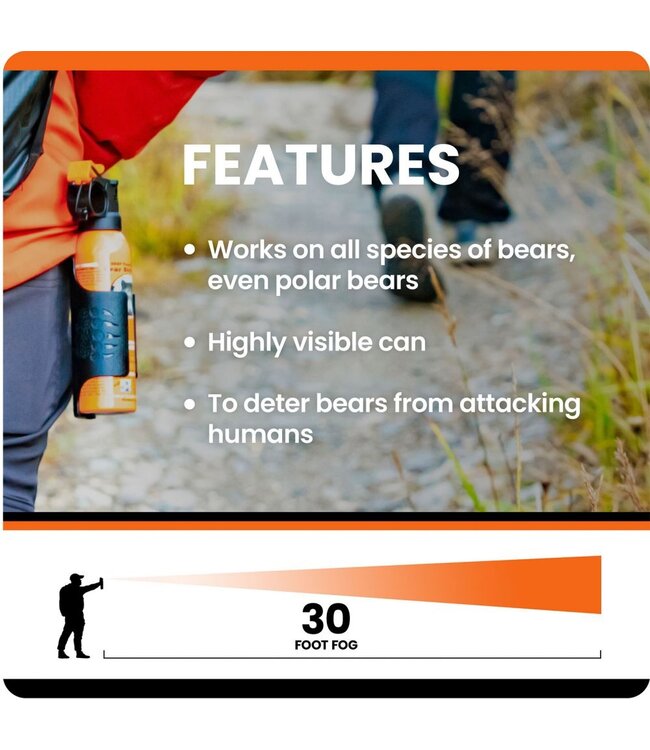 7.9oz-225g Safety Orange Bear Pepper Spray w/ Griz Guard Holster