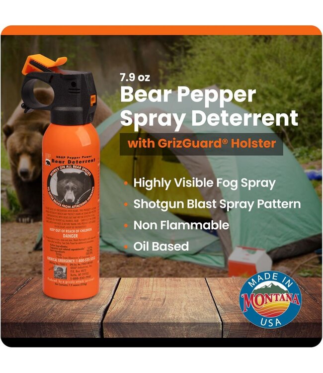7.9oz-225g Safety Orange Bear Pepper Spray w/ Griz Guard Holster