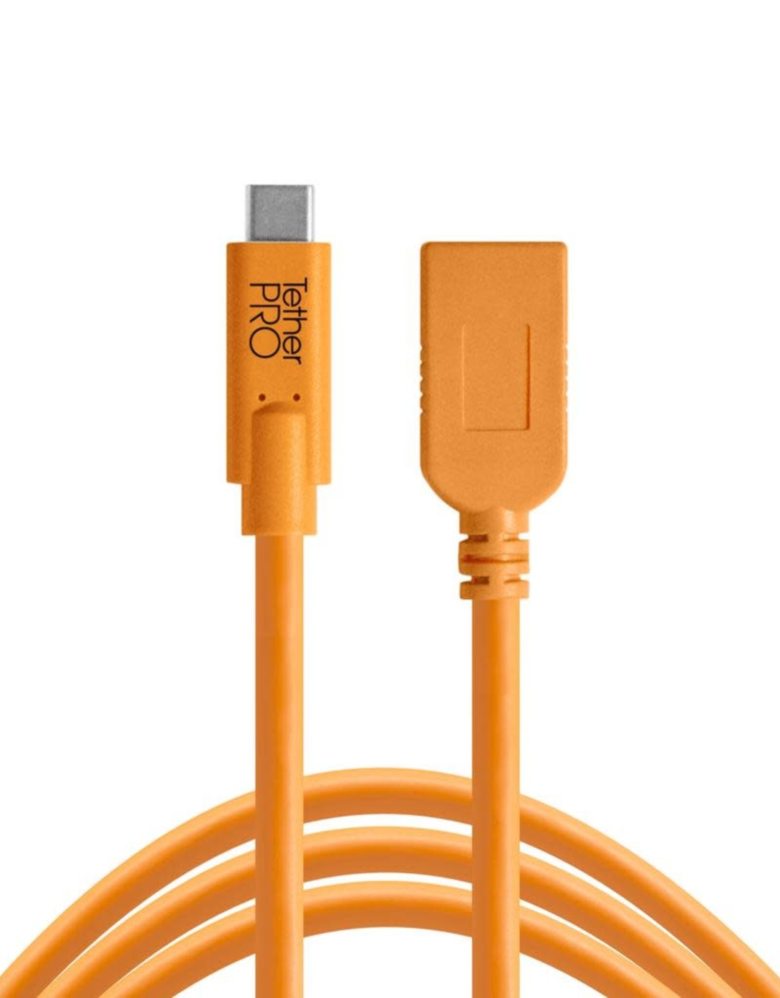Tether Tools TetherPro USB-C to USB Female Adapter (extender), 15' (4.6m), High-Visibility Orange
