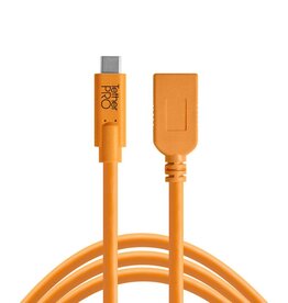 Tether Tools TetherPro USB-C to USB Female Adapter (extender), 15' (4.6m), High-Visibility Orange
