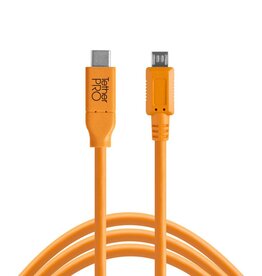 Tether Tools TetherPro USB-C to 2.0 Micro-B 5-Pin, 15' (4.6m), High-Visibility Orange