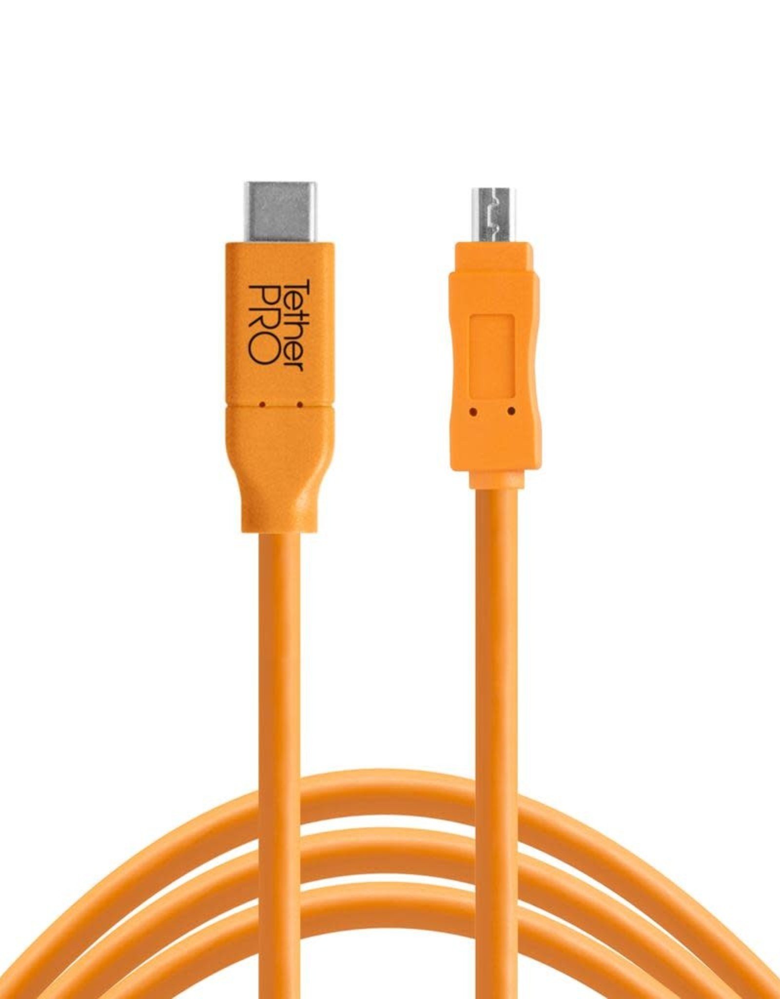 Tether Tools Tether Tools TetherPro USB-C to 2.0 Mini-B 8-Pin, 15' (4.6m), High-Visibility Orange