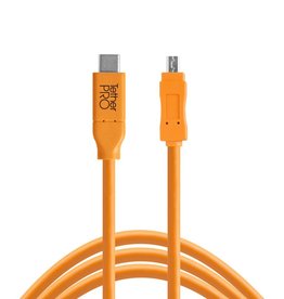 Tether Tools TetherPro USB-C to 2.0 Mini-B 8-Pin, 15' (4.6m), High-Visibility Orange