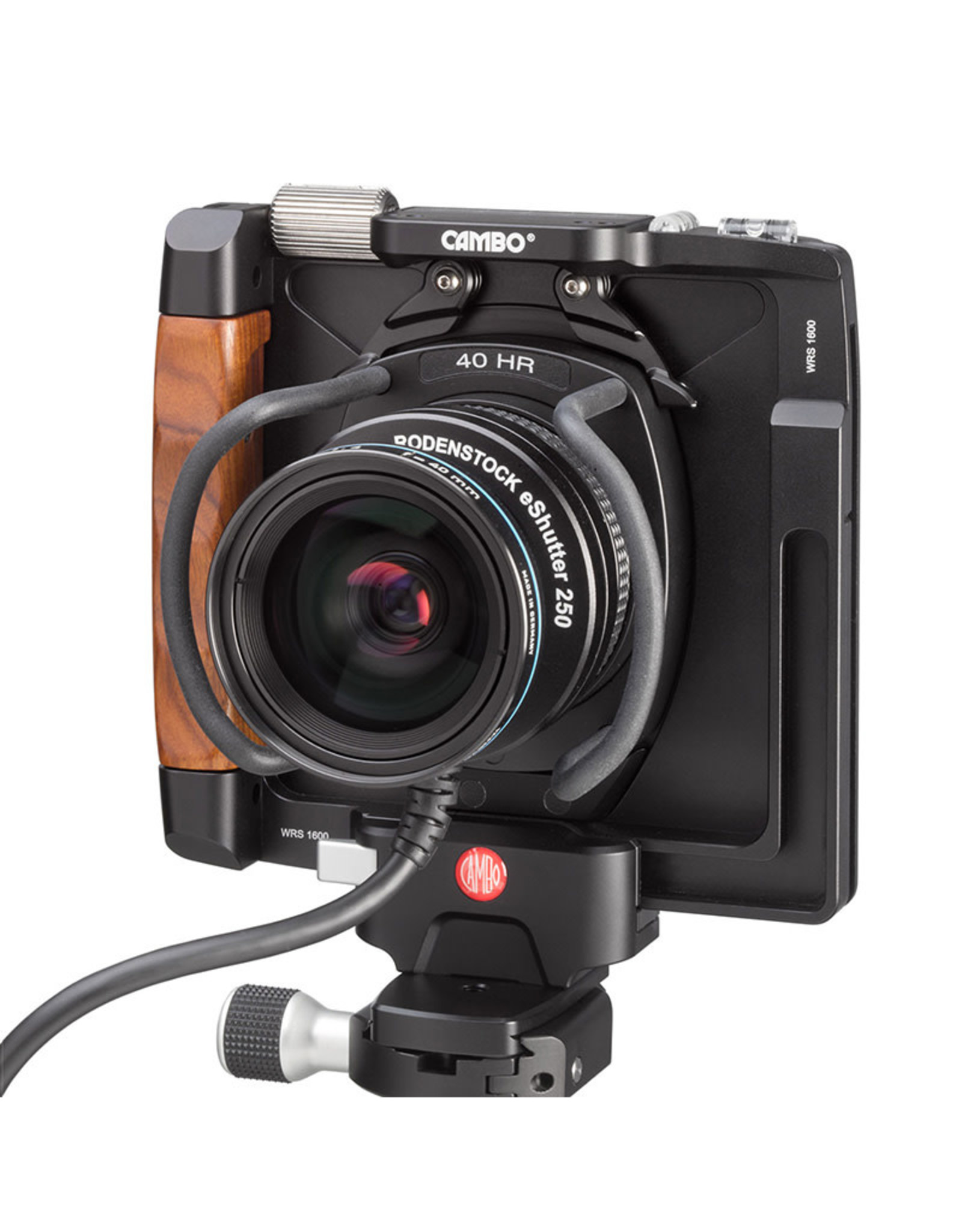 Cambo WRS-1600 Wide RS-Body Rotating, with double rear shift (20/20 - 20/20 mm).  Includes softcase, 1 palissander handgrip, cable release, 3 spirit levels, Arca mounting base  and LED light