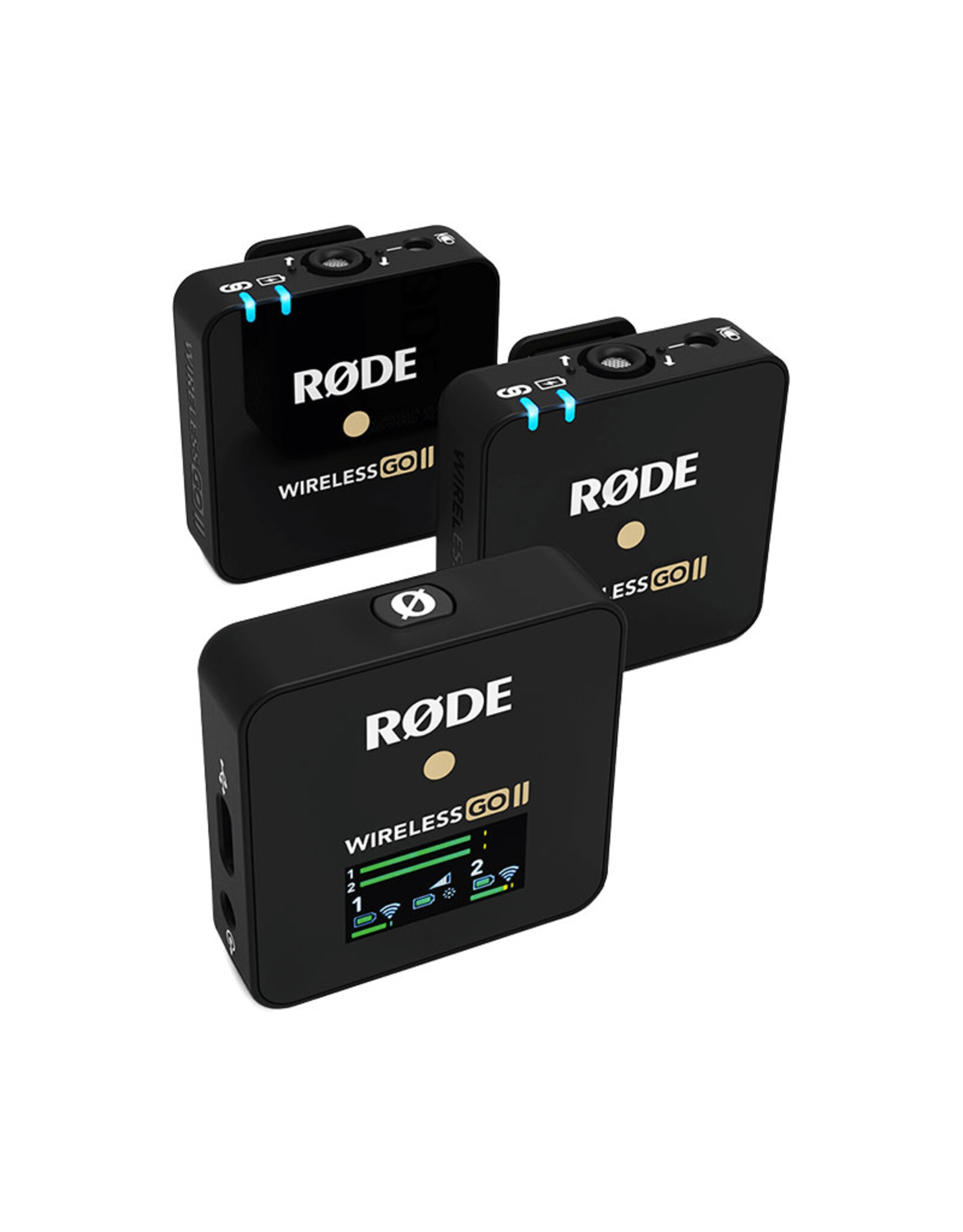 Rode Rode Wireless Go 2 Dual channel, 2.4gHz wireless system with internal recorder, built in mic, TRS input for optional external mic, built in rechargeable batteries.