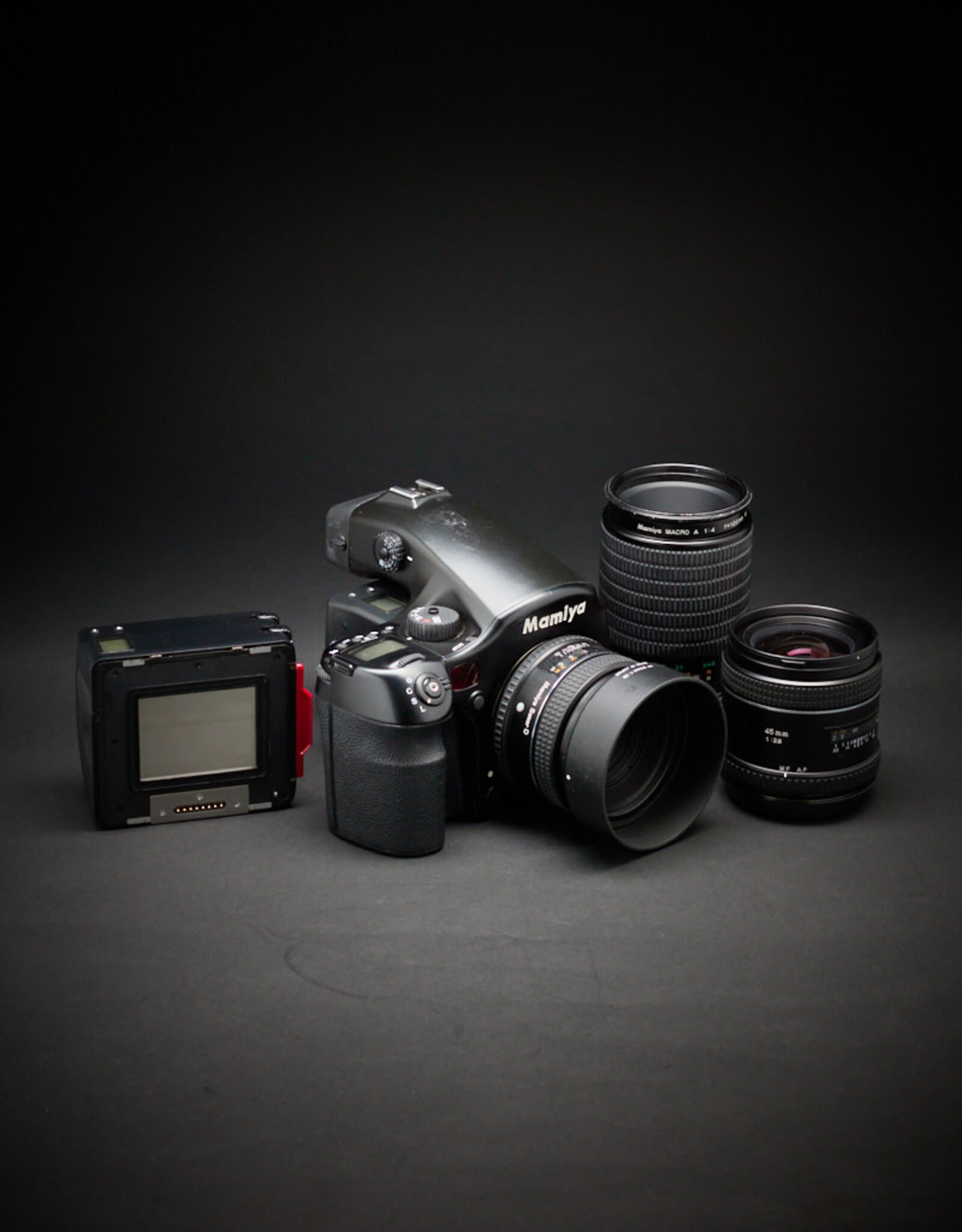 USED - Mamiya 645 AFD-II Film Kit with 45/55/80/120/150 Lenses and Film Backs. Condition 7