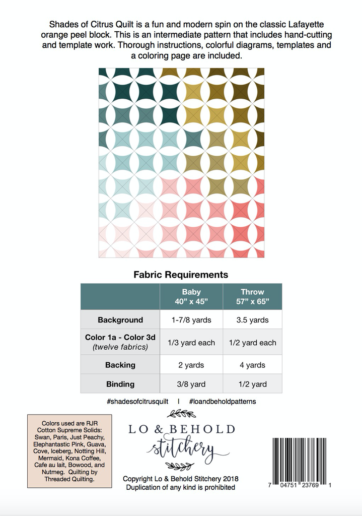 Lo & Behold Stitchery Shades of Citrus Quilting Pattern by Lo & Behold Stitchery