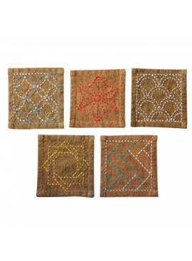 Olympus Tsumugi Cloth Sashiko Coasters Gold