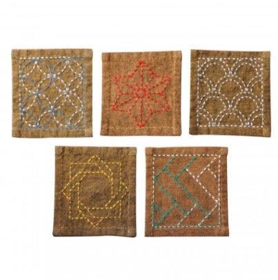 Olympus Tsumugi Cloth Sashiko Coasters Gold