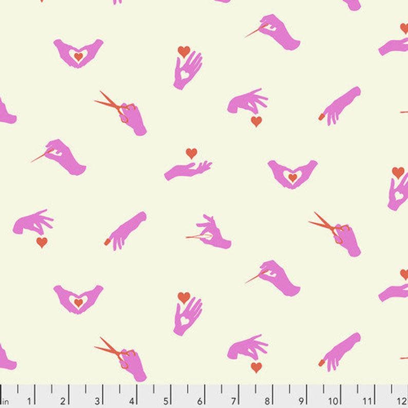 Free Spirit Fabrics Busy Fingers - by Tula Pink. Color-Morning. Hands and Hearts   44” 100% Cotton